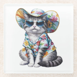 SOMMERKATZE MIT SHIRT UND HITZ GLASUNTERSETZER