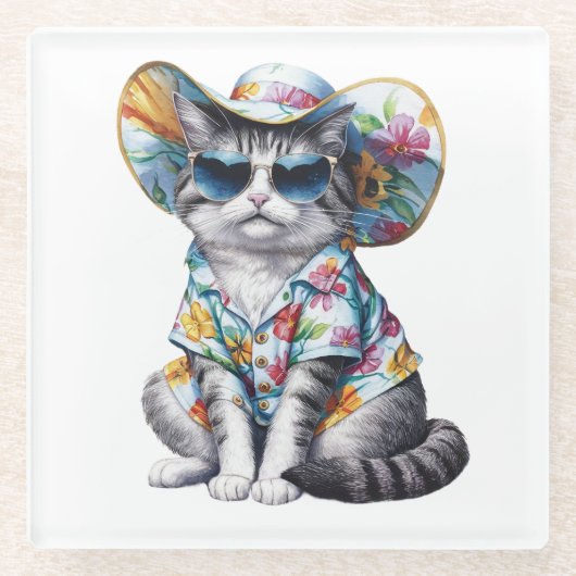 SOMMERKATZE MIT SHIRT UND HITZ GLASUNTERSETZER (Vorderseite)