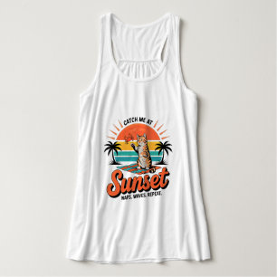 Sommerkatze Retro-Sonnenuntergang - Süße Strandkat Tank Top