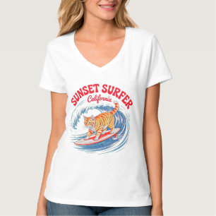 Sommerkatze Retro-Surfer - Kalifornische Katzenfra T-Shirt