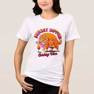 Sommerkatze Sonnenuntergang Schlürfer - Lustige Re Tri-Blend Shirt