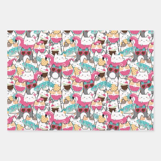 Sommerkatze Tropenbaum Geschenkpapier Set (Vorderseite)