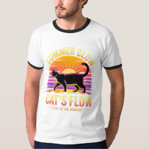 Sommerkatzen-Glanz - Retro-Schwarzkatzen-Kunst T-Shirt