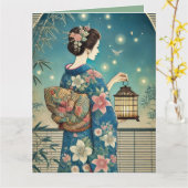 Sommerkimono & Fireflies Karte (Gelbe Blume)