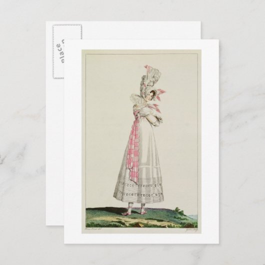 Sommerkleid, Modeplatte aus "Incroyables et m Postkarte (Vorne/Hinten)