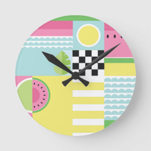 Sommerkleidung, buntes Mosaik Runde Wanduhr