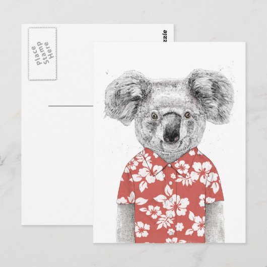 Sommerkoala (rot) postkarte (Vorne/Hinten)