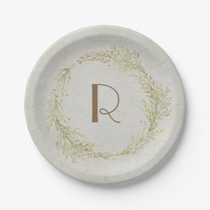 Sommerkranz in Monogramm grün und Orange Pappteller