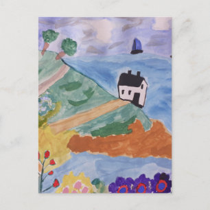 Sommerküste und Blume Postkarte
