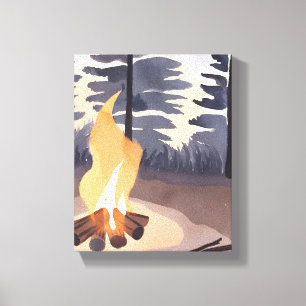 Sommerlagerfeuer   Wasserfarben-Naturlandschaft Leinwanddruck