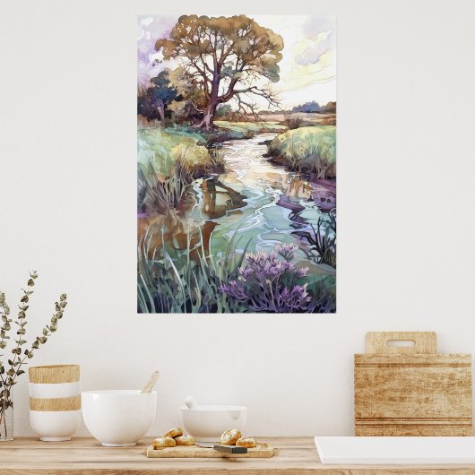 Sommerlandschaft Wasserfarbe Poster (Küche)