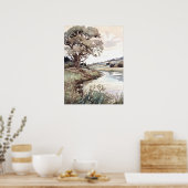 Sommerlandschaft Wasserfarbe Poster (Küche)