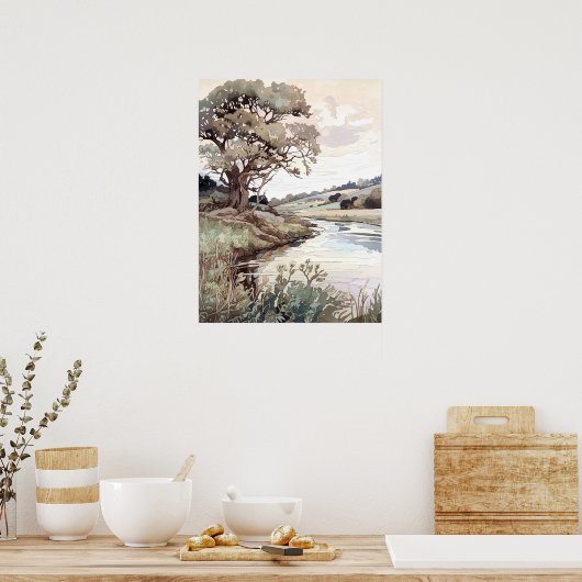 Sommerlandschaft Wasserfarbe Poster (Küche)