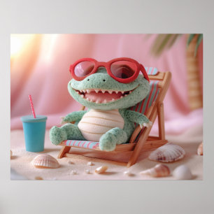 Sommerlaune: Chilliger Plüschkrokodil im Urlaub Poster