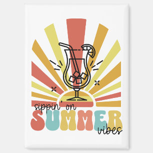 Sommerlaune genießen, Retro-Sonne, Cocktailglas Magnet