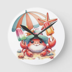 Sommerlaune Krebs mit Popsicles Runde Wanduhr