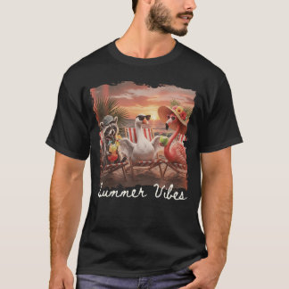 Sommerlaune Lustiger Waschbär Gans Flamingo T-Shirt