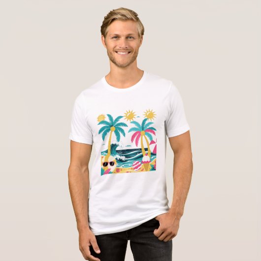 Sommerlaune pur – Farbige tropische Strand-T-Shirt Tri-Blend Shirt (Vorderseite voll)