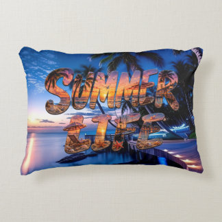 Sommerleben Tropische Strand-Sonnenuntergangs-Typo Dekokissen