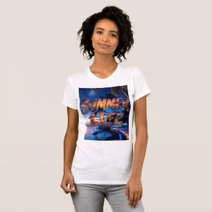 Sommerleben Tropische Strand-Sonnenuntergangs-Typo T-Shirt