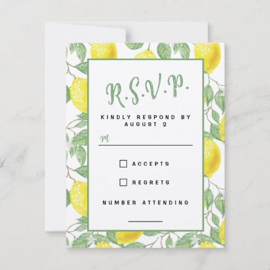 Sommerlemonbaum Botanisch fröhliches Gelbgrün RSVP Karte (Vorderseite)
