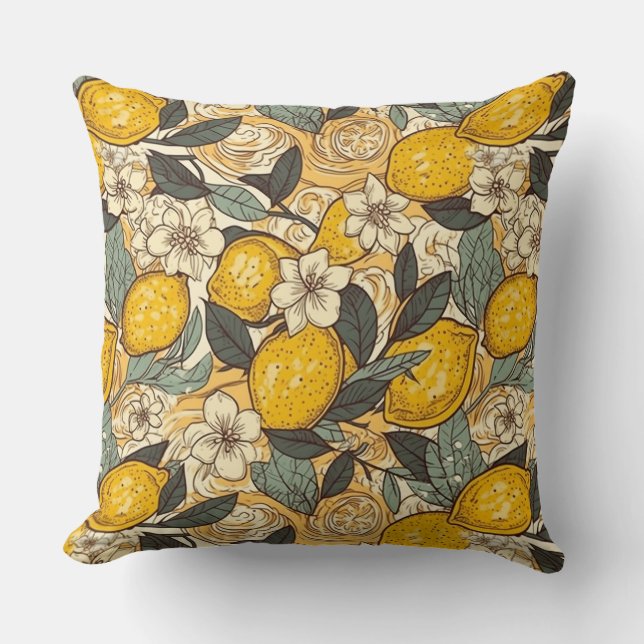 Sommerlemonen und weiße Blume Kissen (Vorderseite)