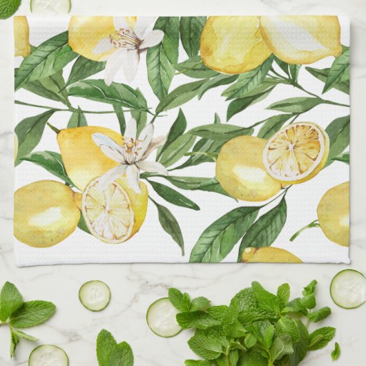 Sommerlemonen und Zitronenblütenmuster Geschirrtuch (Gefaltet)