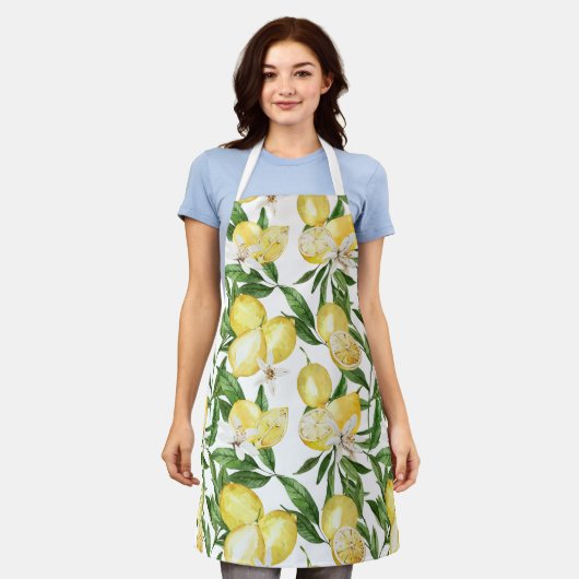 Sommerlemonen und Zitronenblütenmuster Schürze (Getragen)