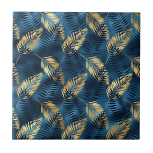Sommerlich tropisches blaues Palmwedelmuster Fliese