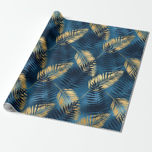 Sommerlich tropisches blaues Palmwedelmuster Geschenkpapier