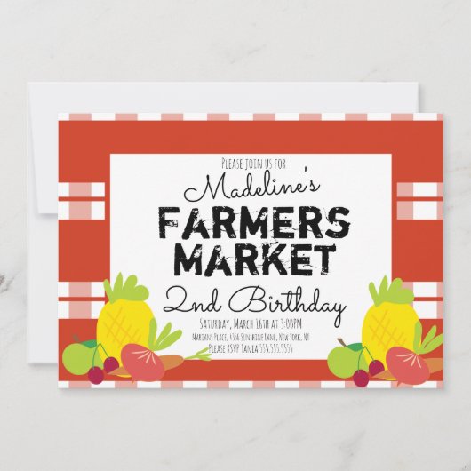 Sommerliche Bauern Markt Gemüse Picknick Geburtsta Einladung (Vorderseite)