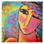 Sommerliche Blume Abstraktes Portrait einer Frau Fliese (Vorderseite)