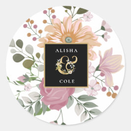 Sommerliche Blume auf der Weißen Hochzeit Runder Aufkleber