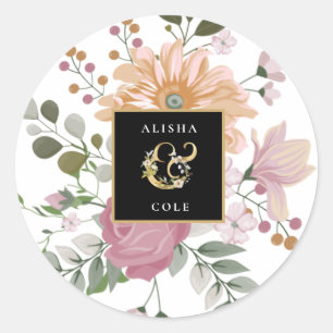 Sommerliche Blume auf der Weißen Hochzeit Runder Aufkleber
