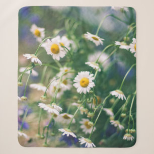 Sommerliche Blume auf grüner Wiese mit blau und bl Sherpadecke