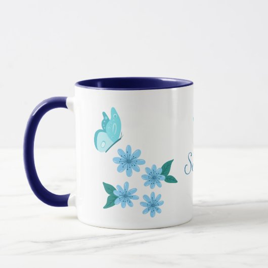 Sommerliche Blume Blauer Schmetterling Blume Tasse (Links)