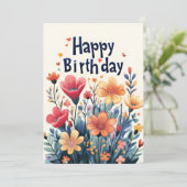Sommerliche Blume & Herzen Geburtstag Einladung (Stehend Vorderseite)