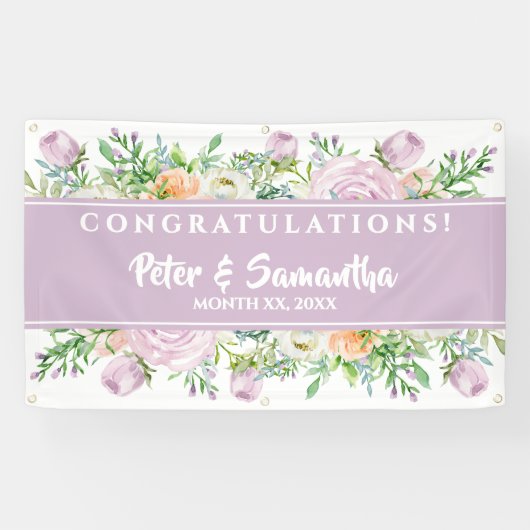 Sommerliche Blume Hochzeit Herzlichen Glückwunsch Banner (Horizontal)