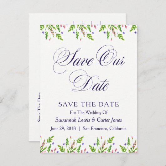 Sommerliche Blume Hochzeiten speichern das Datum P Ankündigungspostkarte (Vorne/Hinten)