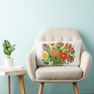 Sommerliche Blume in einem Korb, Vintage Kunst Lendenkissen