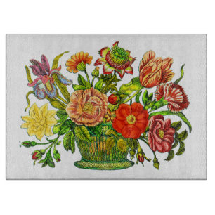 Sommerliche Blume in einem Korb, Vintage Kunst Schneidebrett