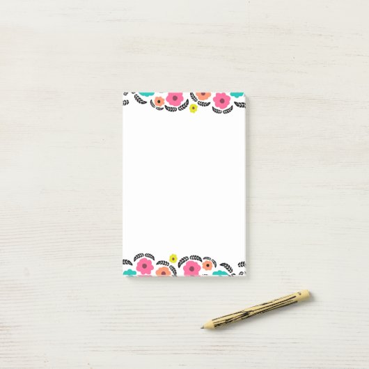 Sommerliche Blume und schwarzes Leaf Post-it Klebezettel (Auf Schreibtisch)