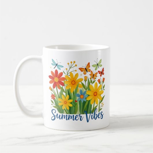 Sommerliche Blumen mit Schmetterlingen Kaffeetasse (Links)