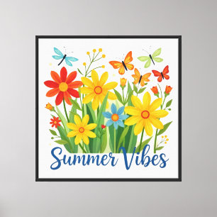 Sommerliche Blumen mit Schmetterlingen Leinwanddruck