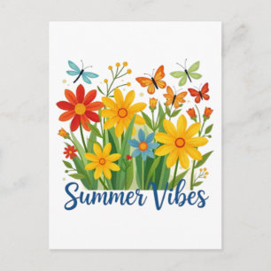 Sommerliche Blumen mit Schmetterlingen Postkarte