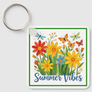 Sommerliche Blumen mit Schmetterlingen Schlüsselanhänger