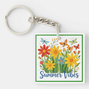 Sommerliche Blumen mit Schmetterlingen Schlüsselanhänger