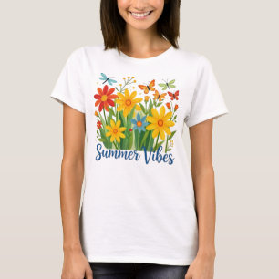 Sommerliche Blumen mit Schmetterlingen T-Shirt