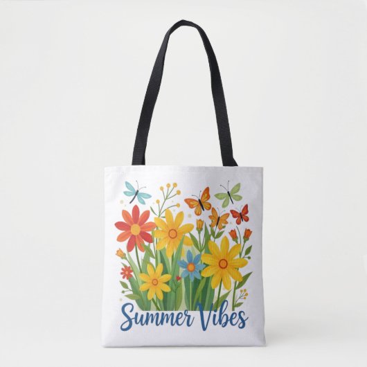 Sommerliche Blumen mit Schmetterlingen Tasche (Vorderseite)