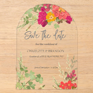 Sommerliche Blumengarten-Wildblumen-Hochzeit Acryleinladungen